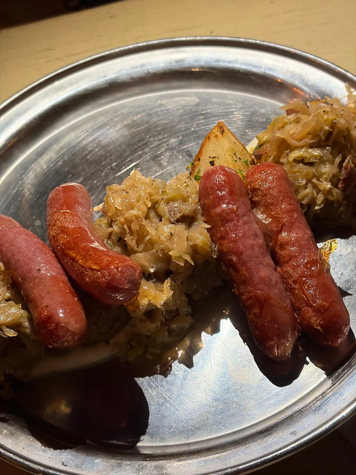 Bratwurst with Sauerkraut and Roasted Potatoes