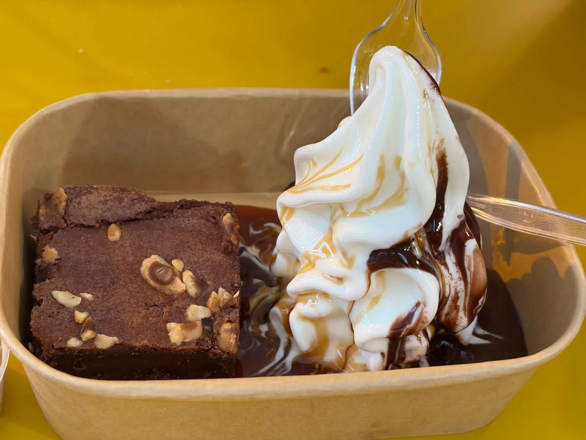 Brownie with Soft Serve Ice Cream and Sauce