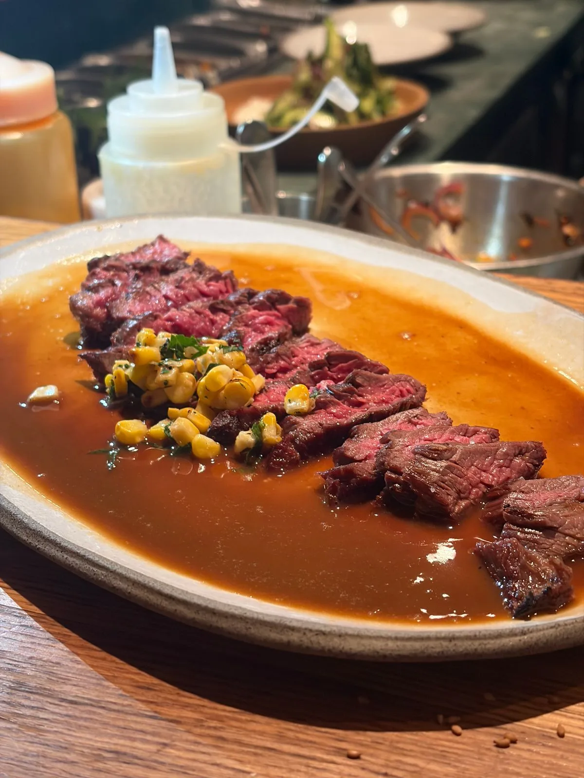 Seared Steak with Corn and Sauce