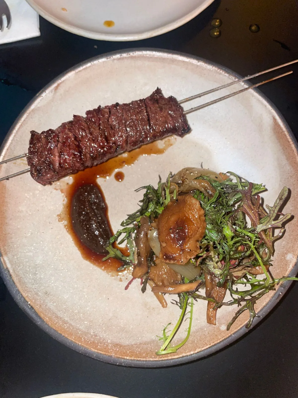 Denver Cut Yakiniku with Pickled Mushrooms and Caramelized Onions