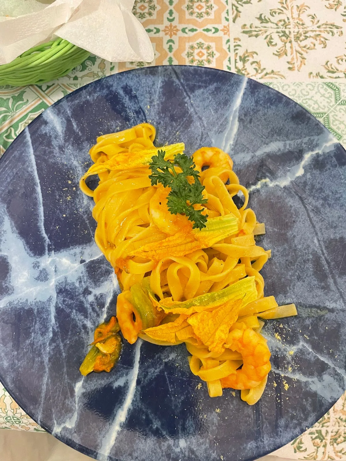 Tagliatelle with Shrimp and Zucchini Flowers