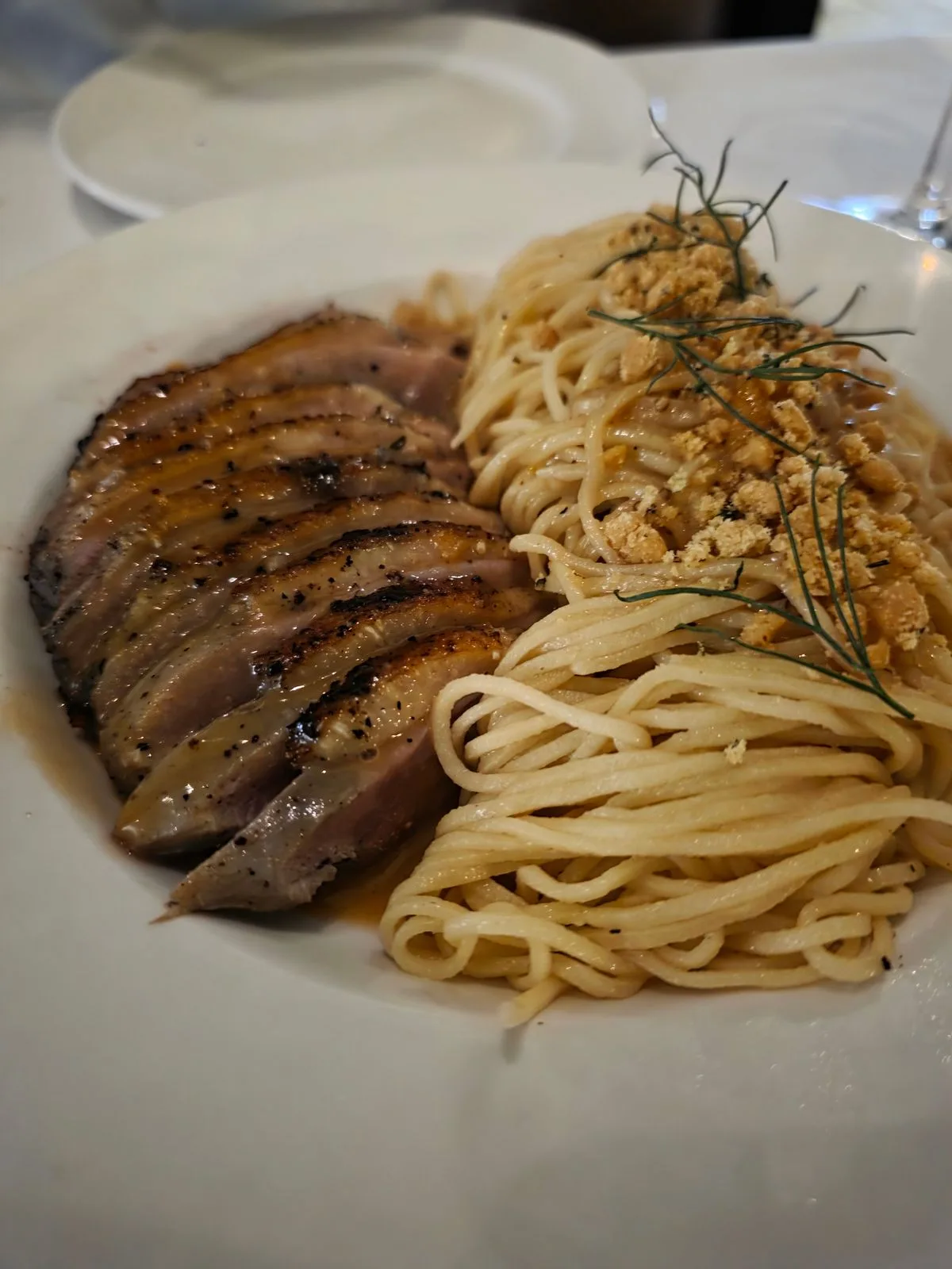 Pan-Seared Duck Breast with Angel Hair Pasta
