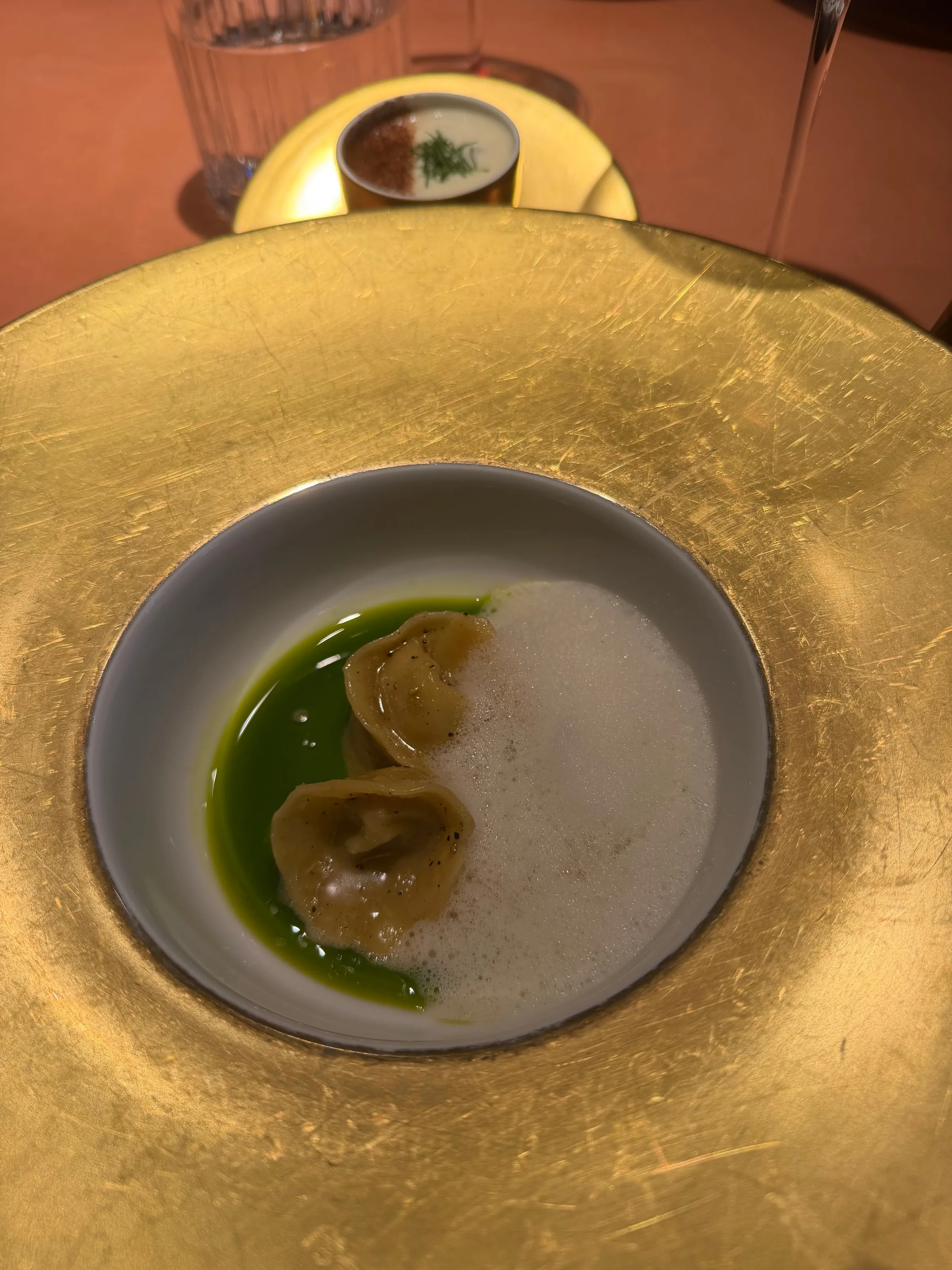 Ravioli in Green Sauce with Foam